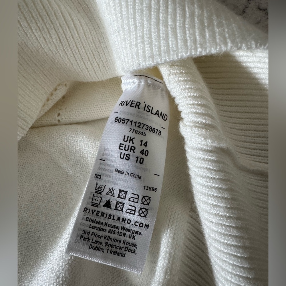River Island Cream White Argyle Sweater With Pearl Detail Size M - Picture 6 of 10